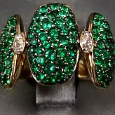 De Grisogono Diamond Emerald 18k Yellow Gold Ring Size 51